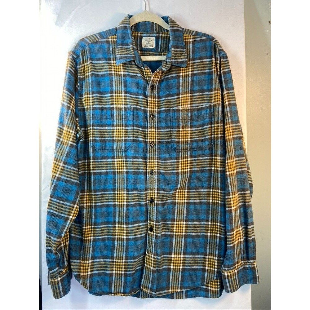 J CREW MENS LARGE BLUE PLAID FLANNEL LONG SLEEVE COTTON SHIRT